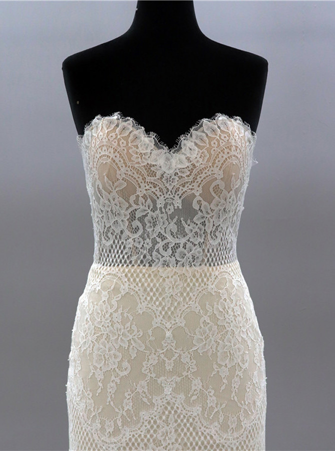 Trumpet Champagne Sweetheart Neckline Lace Wedding Dress Comelyme